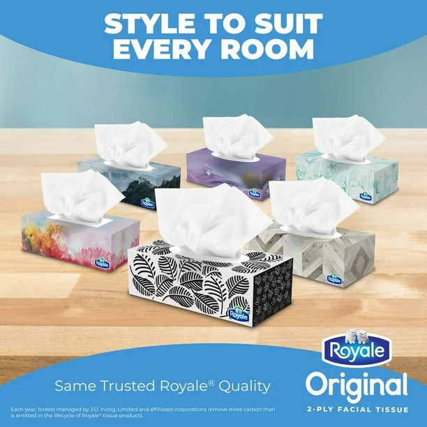 Royale Original Facial Tissue, 18 Flat Boxes, 126 Tissues per box, 2-Ply, 2268 Tissues