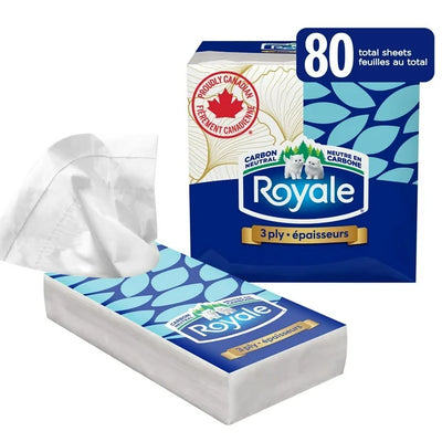 Royale 3 Ply Facial Tissue, 8 Pocket packs 10 Tissues per pack, 80 Total tissues per pack